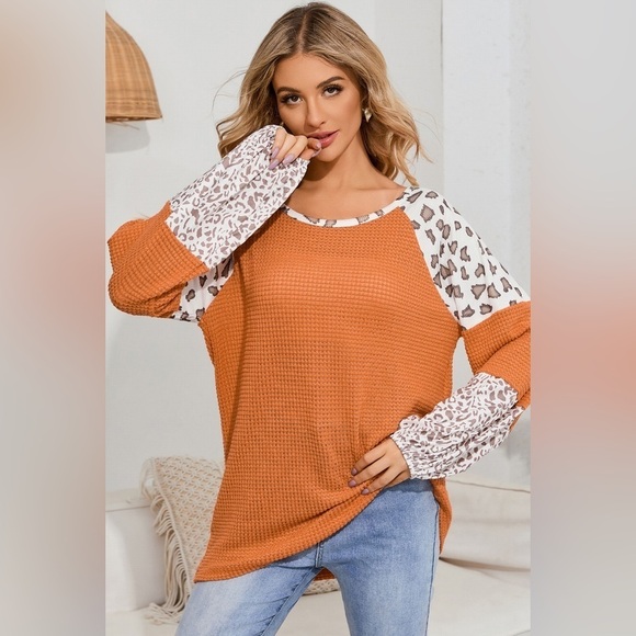 Spotlight Style Leopard Waffle-Knit Blouse - Picture 3 of 5